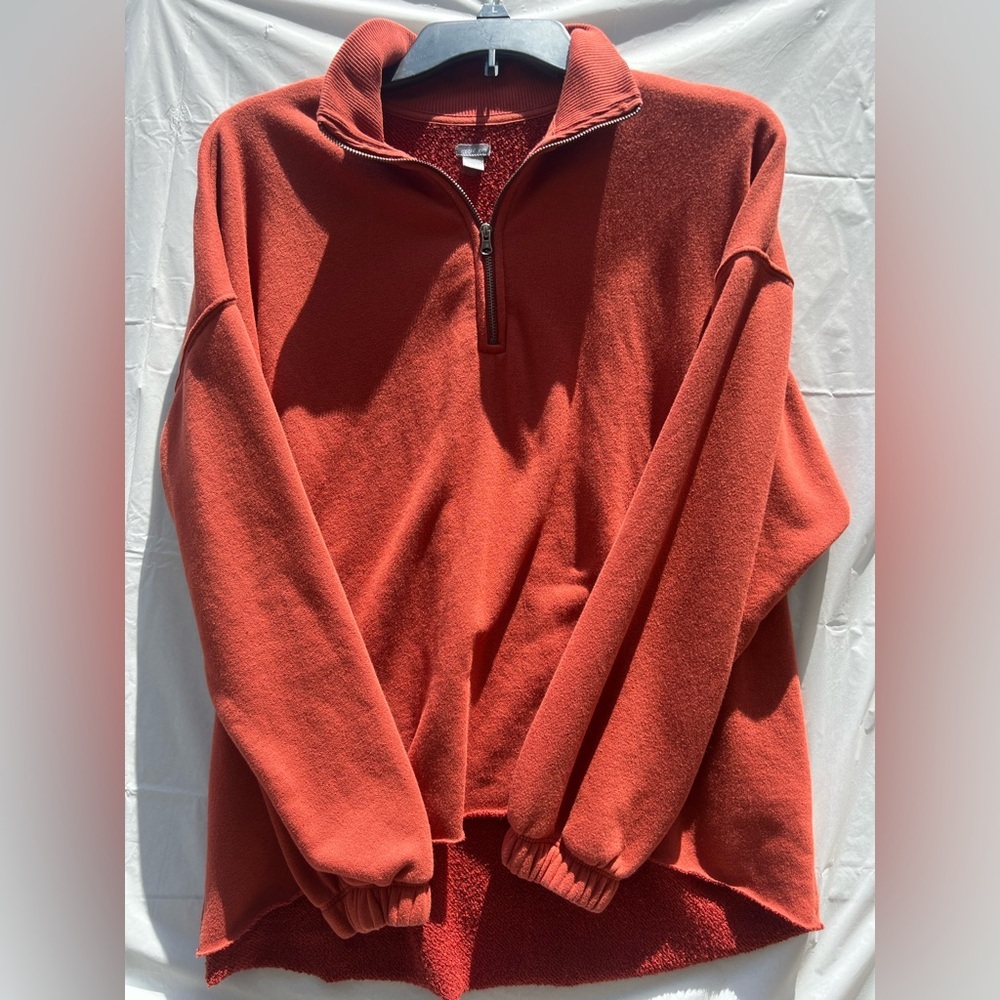 Aerie Red Zip Up Sweater Cozy Fleece Relaxed Fit